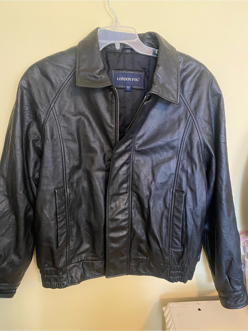 London Fog Men's Black Leather Bomber-Style Jacket
